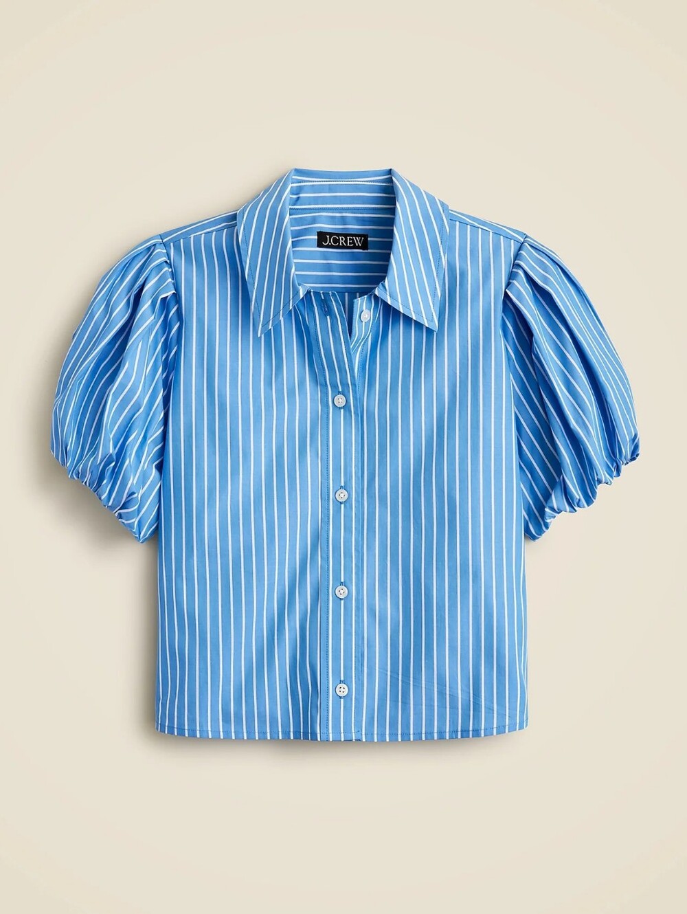 J.Crew Blue Stripe Puff-Sleeve Button-Front Shirt Size Zero Oversized Crop